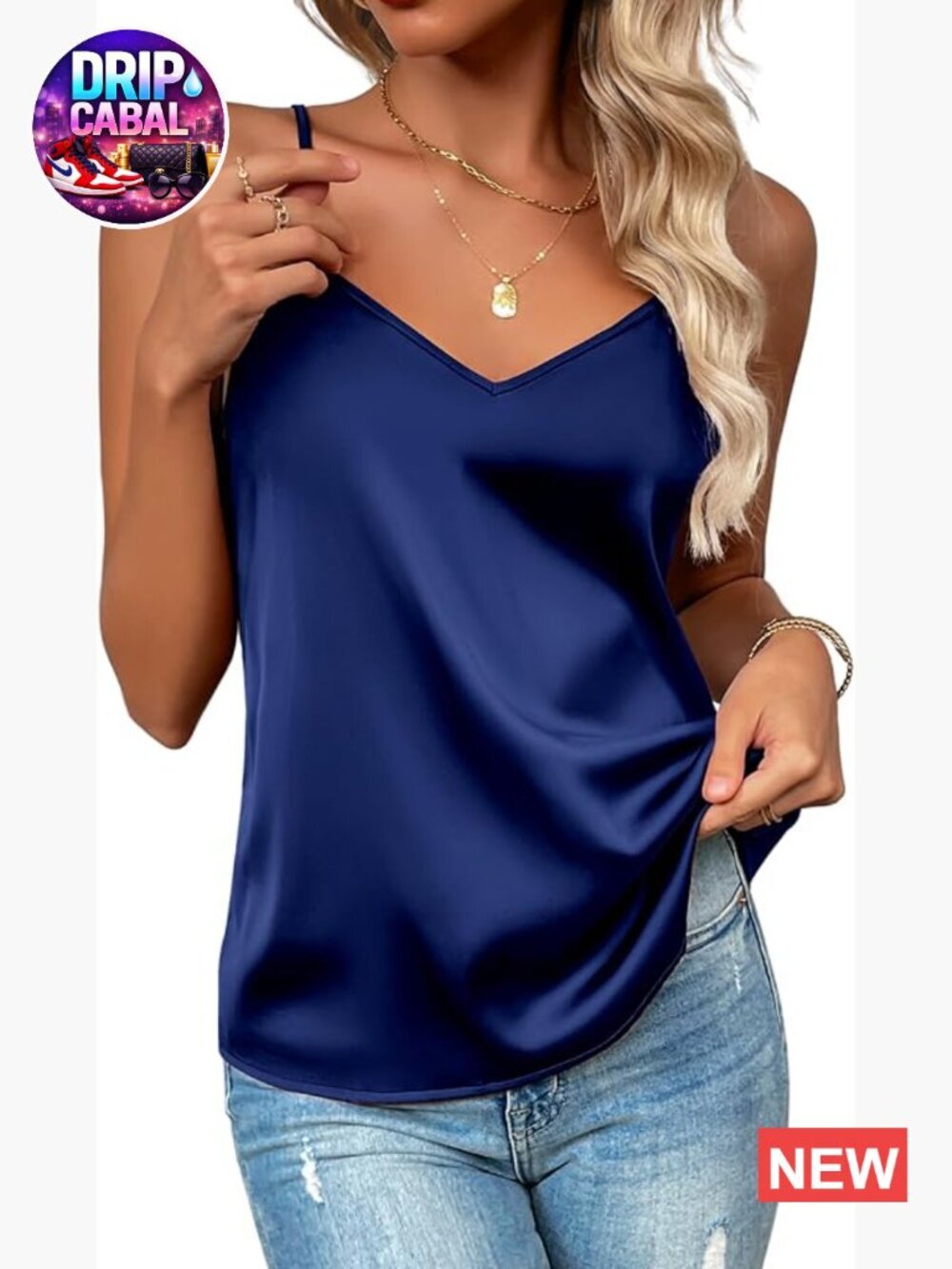 Silk Satin V Neck Adjustable Spaghetti Strap Sleeveless Camisole Tank Top